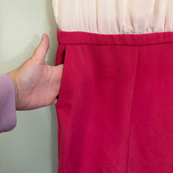 Ann Taylor Loft Mini Shift Dress 6 White Pink Two-Tone Keyhole Button Sleeveless - Picture 6 of 9